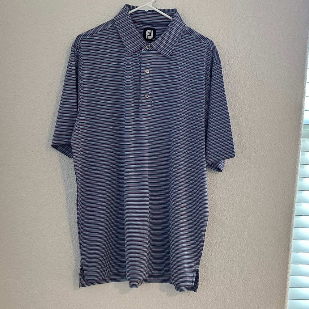 FootJoy Men's Blue, White, Pink Striped Polo